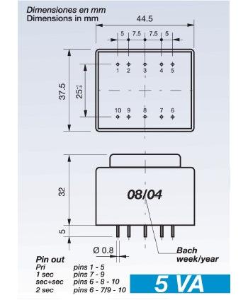 TRANSFORMATEUR ENCAPSULÉ 230V Sec.9V 5VA