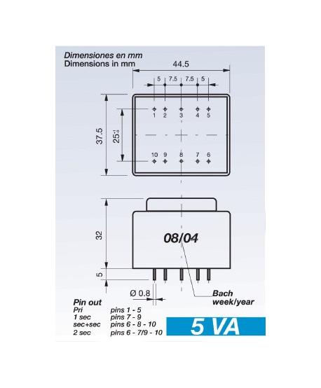 TRANSFORMATEUR ENCAPSULÉ 230V Sec.9V 5VA