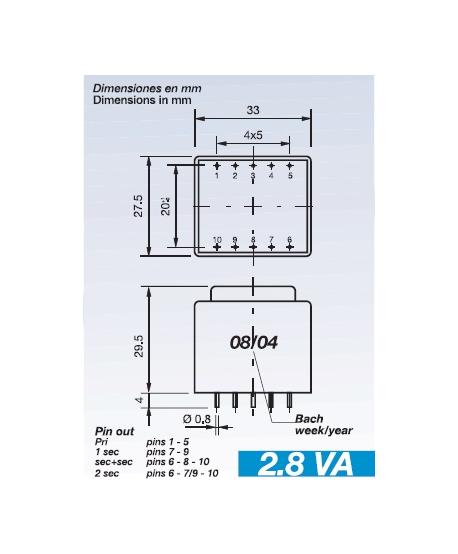 TRANSFORMADOR ENCAPSULADO 230V Sec.9V 2,8VA