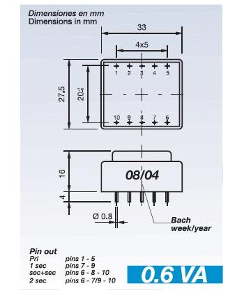 TRANSFORMADOR ENCAPSULAT 230V Sec.12V 0,6VA