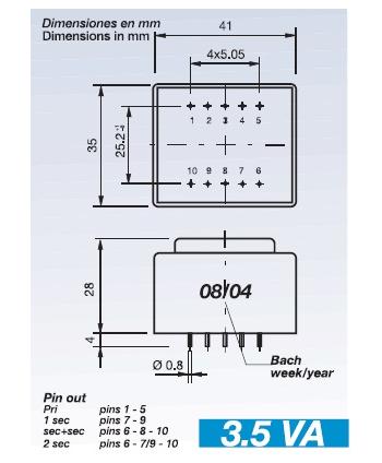 TRANSFORMADOR ENCAPSULADO 230V Sec.12V 3,5VA