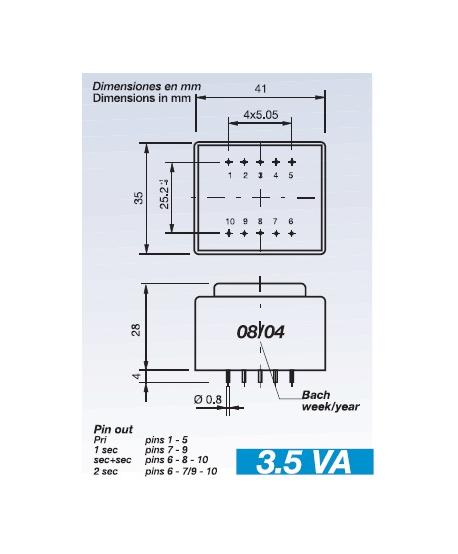 TRANSFORMADOR ENCAPSULAT 230V Sec.12V 3,5VA