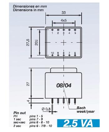 TRANSFORMADOR ENCAPSULADO 230V Sec.6V 2,5VA