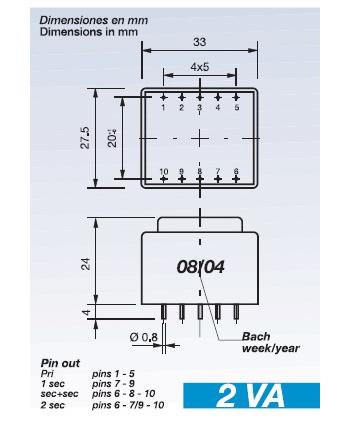 TRANSFORMADOR ENCAPSULAT 230V Sec.9V 2VA