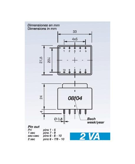 TRANSFORMADOR ENCAPSULAT 230V Sec.9V 2VA