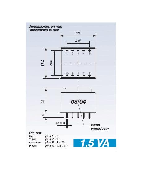 TRANSFORMATEUR ENCAPSULÉ 230V Sec.18V 1.5VA