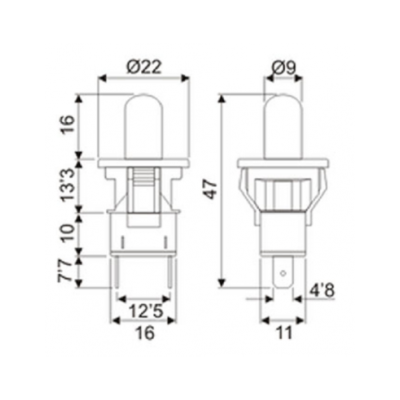 BOUTON POUSSOIR DE PORTE ENCASTRÉE 250V 2.5A