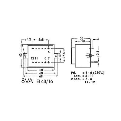 TRANSFORMATEUR ENCAPSULÉ 230V Sec.24V-24V 2.8VA