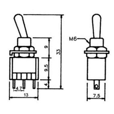 3P ON-ON SPDT 2A 250V C.I. INTERRUPTEUR À BASCULE