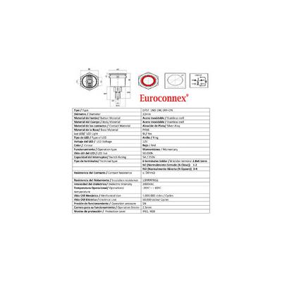 ANTI-VANDALISME OFF-(ON) DPST LED 12V ROUGE BOUTON-POUSSOIR